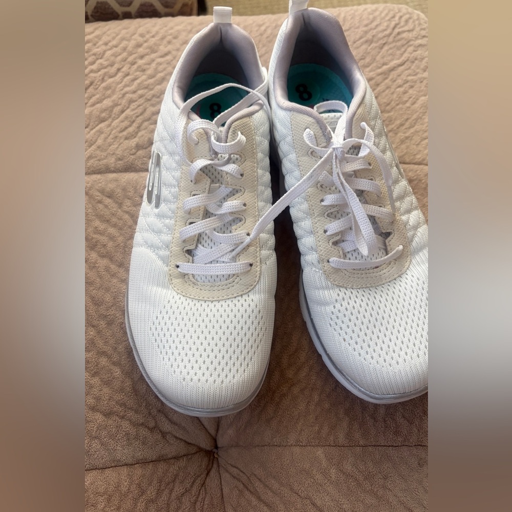 Skechers Women's White and Silver Sneakers - Picture 2 of 5